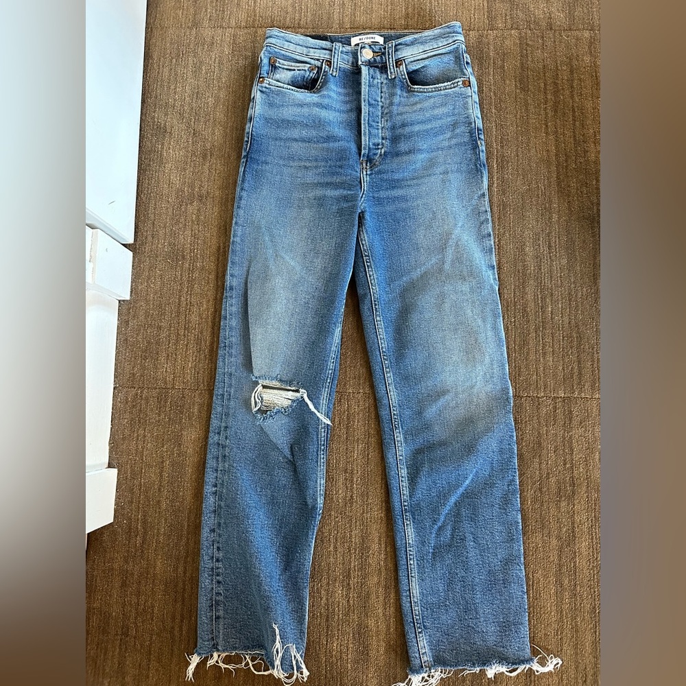 Re/done distressed straight leg jeans